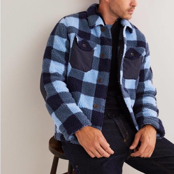 Boden | Sherpa Button up Shacket Blue Check XL - Picture 2 of 14
